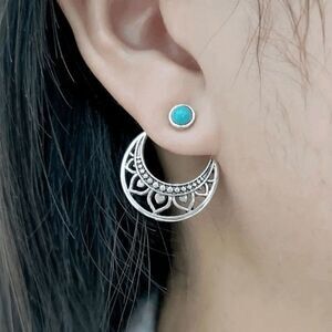 Boho Western Southwest Silver Turquoise Round Earrings